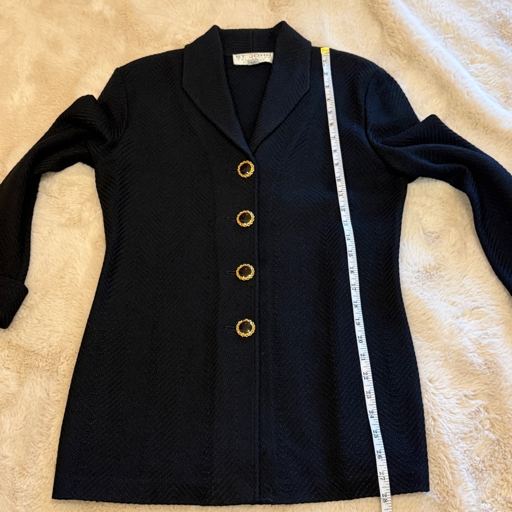 St John Collection Black Button-Front Blazer Jacket - Picture 8 of 11